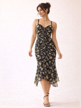 Cinq à sept Midi dress Margot Milk maid Silk Floral print Coquette Flowy 4